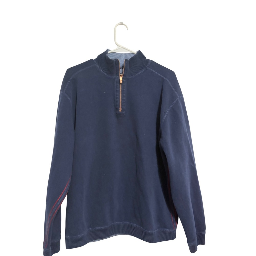 Tommy Bahama Quarter Zip Pullover Navy Blue Contrast Stitching Large